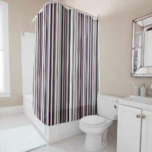 Burgundy, pink and Gray Abstract Stripes Shower Curtain