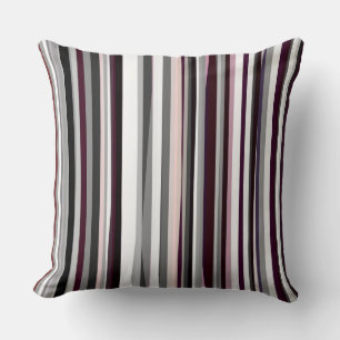 Burgundy, pink and Grey Abstract Stripes Cushion
