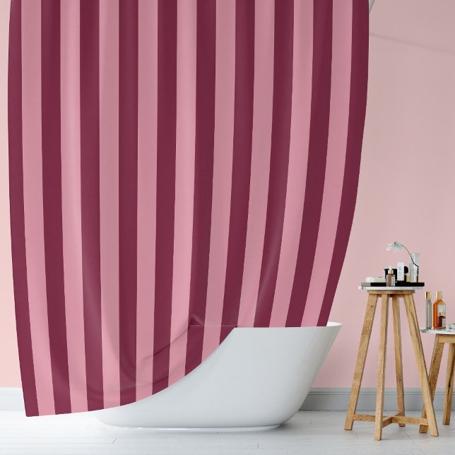 Burgundy Pink Big Stripe Pattern Bold Cherry Red Shower Curtain (Creator Uploaded)