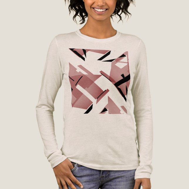 Burgundy Pink Black Shapes Abstract MCM-inspired Tri-Blend Shirt (Front)