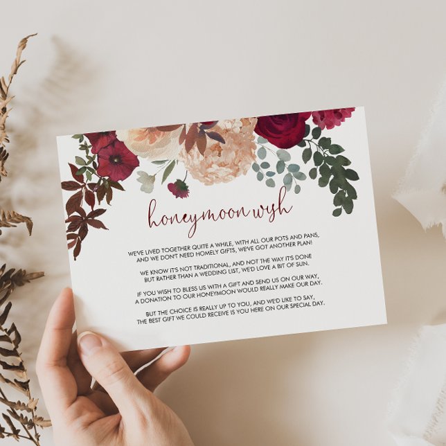 Burgundy Pink Blush Floral Honeymoon Wish  Enclosure Card (Creator Uploaded)