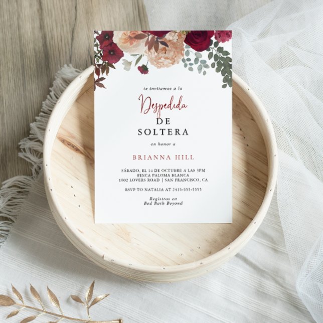 Burgundy Pink Blush Floral Spanish Bridal Shower   Invitation (Creator Uploaded)