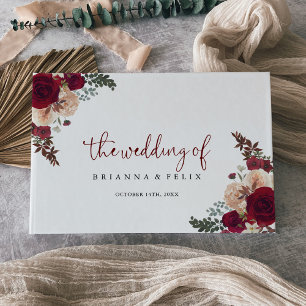 Burgundy Pink Blush Floral Wedding  Guest Book