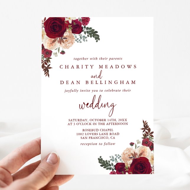 Burgundy Pink Blush Floral Wedding  Invitation (Creator Uploaded)
