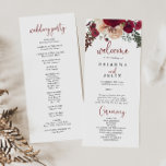 Burgundy Pink Blush Floral Wedding  Programme<br><div class="desc">This burgundy pink blush floral wedding program is perfect for a rustic wedding. The design features burgundy,  pink blush flowers with green leaves,  inspiring artistic beauty.</div>