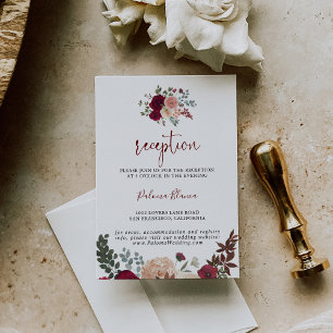 Burgundy Pink Blush Floral Wedding Reception  Enclosure Card
