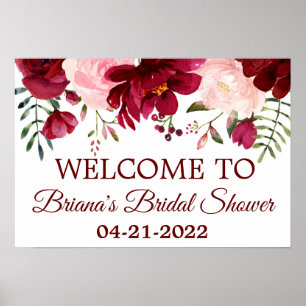 Burgundy Pink Bridal Shower Floral Welcome Poster