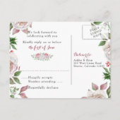 Burgundy Pink Chic Rose Floral Wedding RSVP Invitation Postcard (Back)