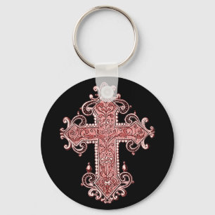 Burgundy Pink Cross Vintage Art Key Chain! Key Ring