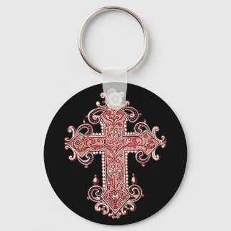 Burgundy Pink Cross Vintage Art Key Chain! Ring