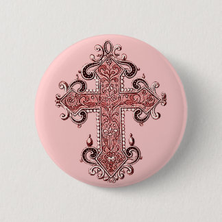 Burgundy Pink Cross Vintage Art Round Button! 6 Cm Round Badge