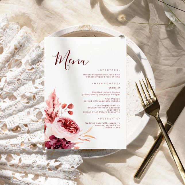 Burgundy & Pink Fall Autumn Wedding Menu (Creator Uploaded)