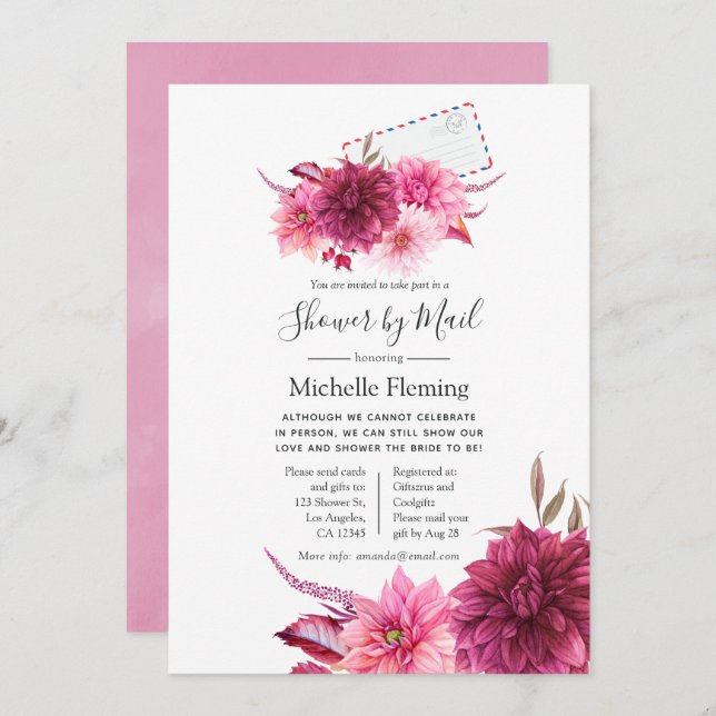 Burgundy & Pink Fall Bridal or Baby Shower by Mail Invitation (Front/Back)