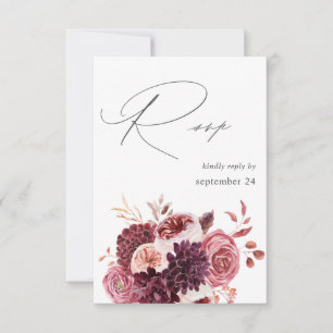Burgundy & Pink Floral 8A w Meal RSVP Card