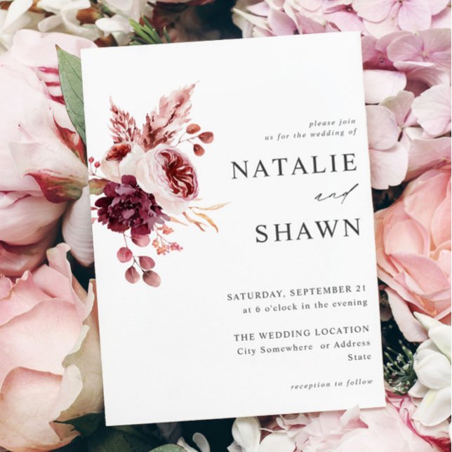 Burgundy & Pink Floral 8A Wedding Invitation (Creator Uploaded)