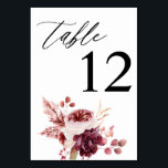 Burgundy & Pink Floral 8B Table Number<br><div class="desc">Dress up your wedding or party tables with your Burgundy & Pink Floral Table Number Card.</div>
