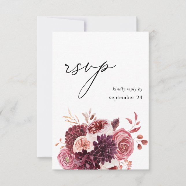 Burgundy & Pink Floral 8B w Meal RSVP (Front)