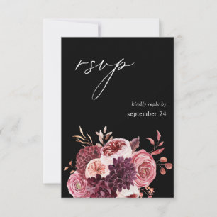 Burgundy & Pink Floral 8B w Meal RSVP - Black Card