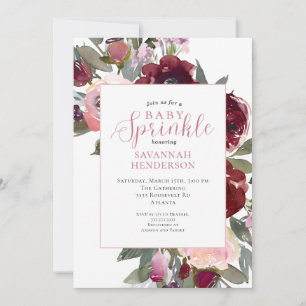 Burgundy Pink Floral Baby Girl Sprinkle Shower Invitation