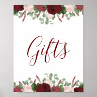 Burgundy Pink Floral Bridal Shower Gifts Sign