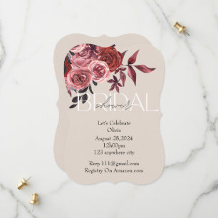 burgundy pink floral bridal shower invitation