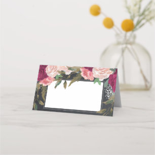 burgundy pink floral chalkboard wedding place card