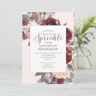 Burgundy Pink Floral for Girl Sprinkle Baby Shower Invitation