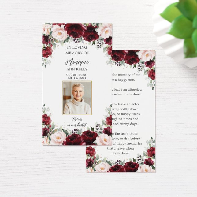 Burgundy Pink Floral Funeral Memorial Bookmark (Desk)