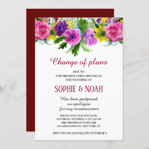 Burgundy Pink Floral Garland Rescheduled Wedding Invitation