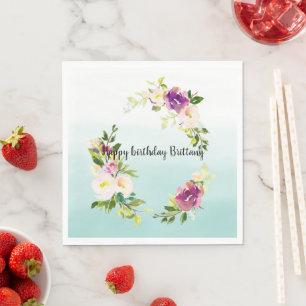 Burgundy Pink Floral Mint Ombre watercolor Napkin