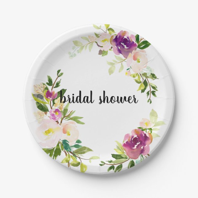 Burgundy Pink Floral Paper Plate (Front)