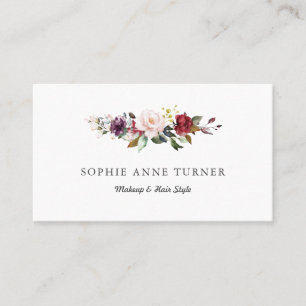 Burgundy Pink Floral Professional Makeup Artist Business Card