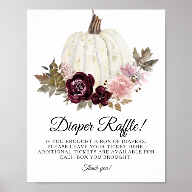 Burgundy Pink Floral Pumpkin Diaper Raffle Sign (Front)