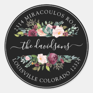 Burgundy Pink Floral Return Address Envelope Seal