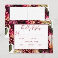 Burgundy Pink Floral Script Wedding RSVP