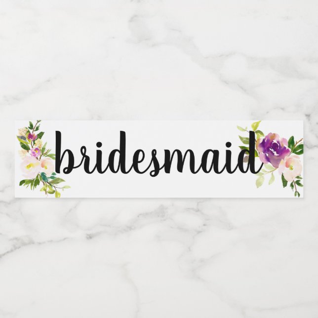 Burgundy Pink Floral Water Bottle Label (Single Label)