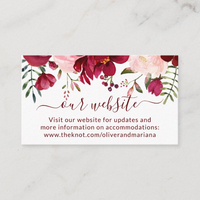 Burgundy Pink Floral Website Enclosure Card (Front)