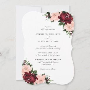 Burgundy Pink Floral Wedding Invitation