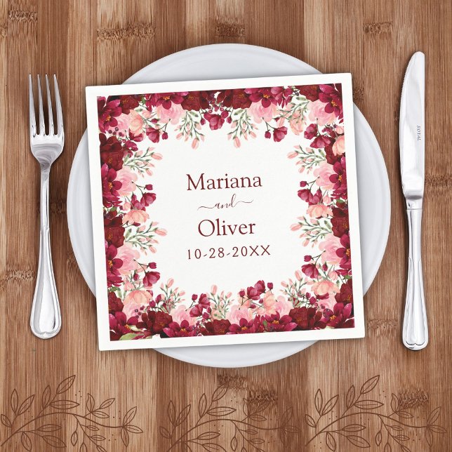 Burgundy Pink Floral Wedding Napkin (Creator Uploaded)