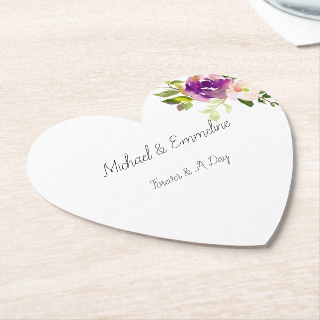 Burgundy Pink Floral Wedding Paper Coaster (Angled)