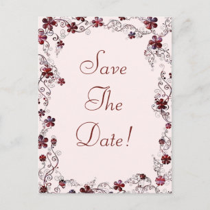 Burgundy & Pink Floral Wedding Save The Date Announcement Postcard