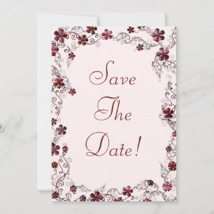 Burgundy & Pink Floral Wedding Save The Date Invitation