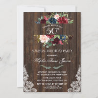 Burgundy Pink Floral Wood Lace 50th Birthday Party