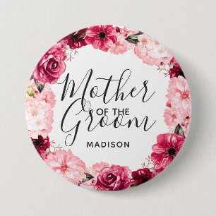 Burgundy & Pink Floral Wreath Mother of the Groom 7.5 Cm Round Badge