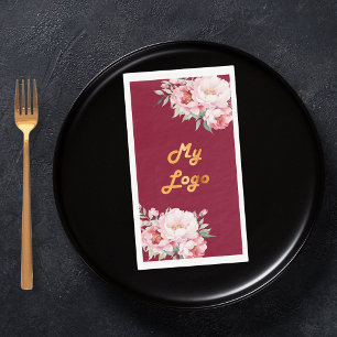 Burgundy pink florals business logo napkin