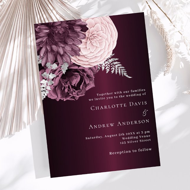Burgundy pink florals elegant wedding invitation (Creator Uploaded)