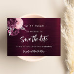 Burgundy pink flowers 50th birthday save the date<br><div class="desc">A modern and elegant Save the Date for a 50th birthday party.   A deep burgundy gradient background decorated with flowers and faux silver foliage. Personalise and add a date and name. The text: Save the Date is written with a large trendy hand lettered style script.</div>