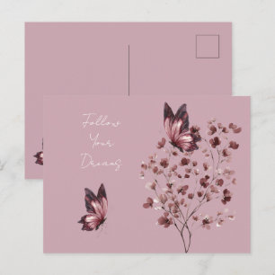 Burgundy Pink Flowers Butterfly Dreams Postcard