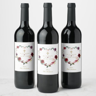 Burgundy Pink Flowers He Is Risen Gold Easter Wine Label