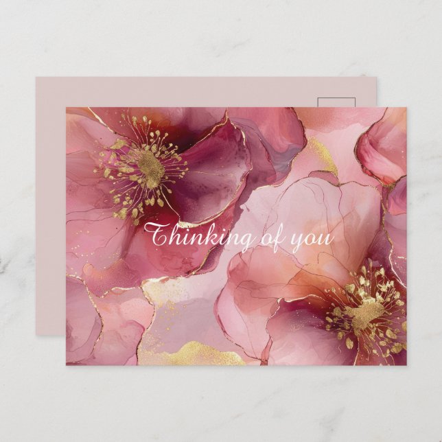 Burgundy Pink Flowers Postcard (Front/Back)